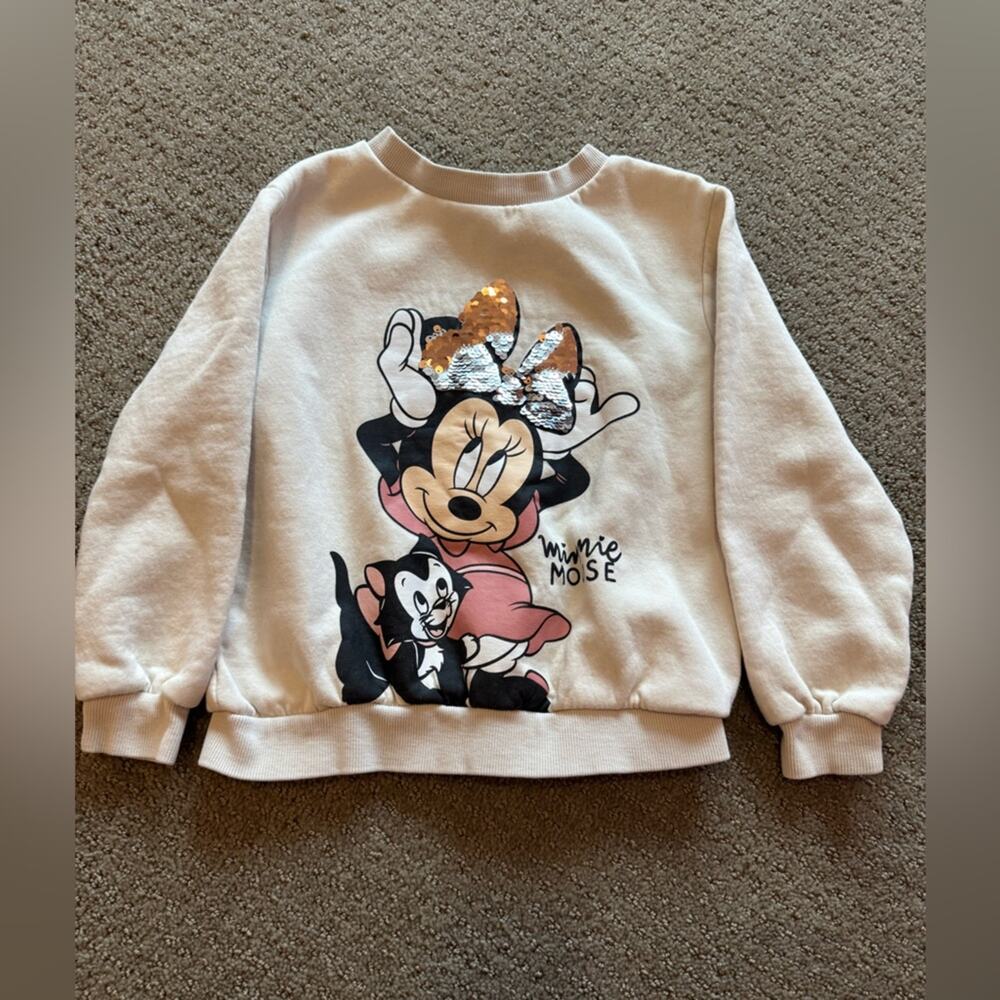 Disney H&M 5T Minnie Mouse Cream and Pink Sequin Sweatshirt